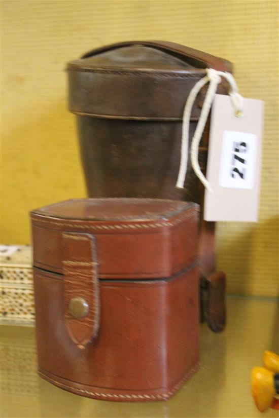 Leather cased hunting flask & cups